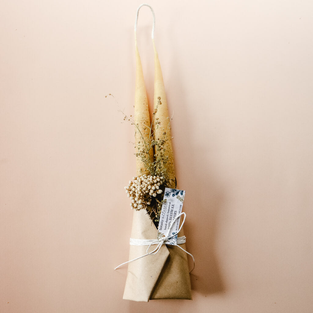Botanical Beeswax Taper Candles | 9" Pair
