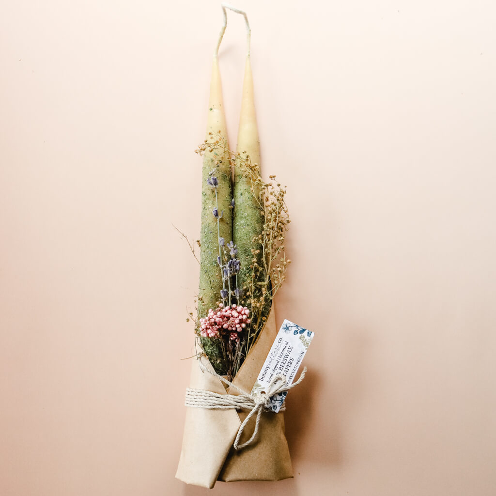 Botanical Beeswax Taper Candles | 9" Pair
