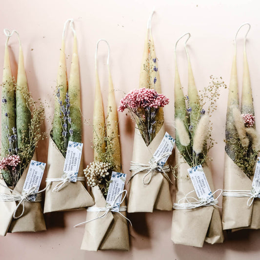 Botanical Beeswax Taper Candles | 9" Pair