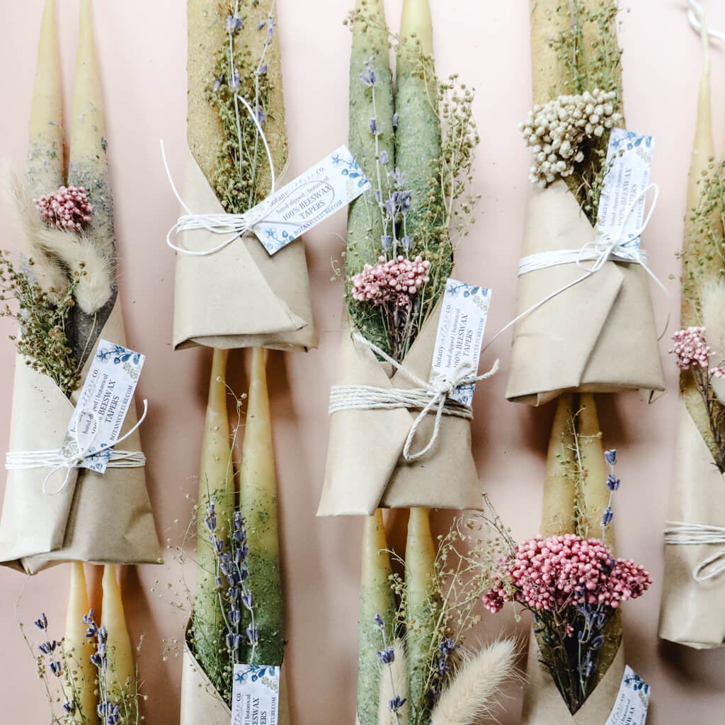 Botanical Beeswax Taper Candles | 9" Pair