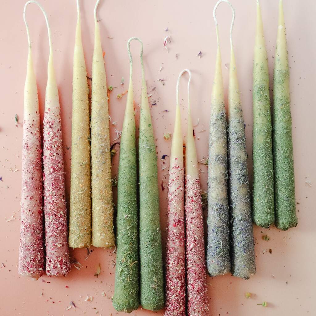 Botanical Beeswax Taper Candles | 9" Pair