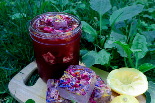 Hibiscus Lemonade with Edible Flower Ice Cubes