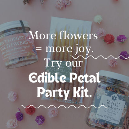 Edible Petal Party Kit with dried flowers and text bundle and save overlay on a pink background